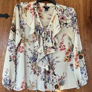 White blouse with beautiful flowers size small